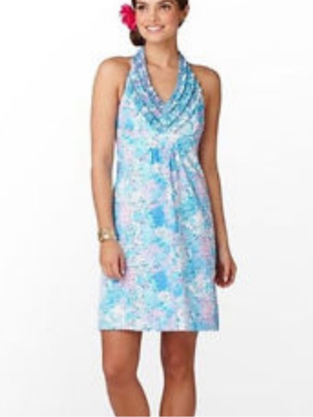 Lilly Pulitzer Dress Womens Size 10 Blue Lavender Halter Floral Midi Multicolor